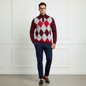 Andrea Fenzi 100% Cashmere Argyle Sweater – Preppy Academia Knit - Size XL